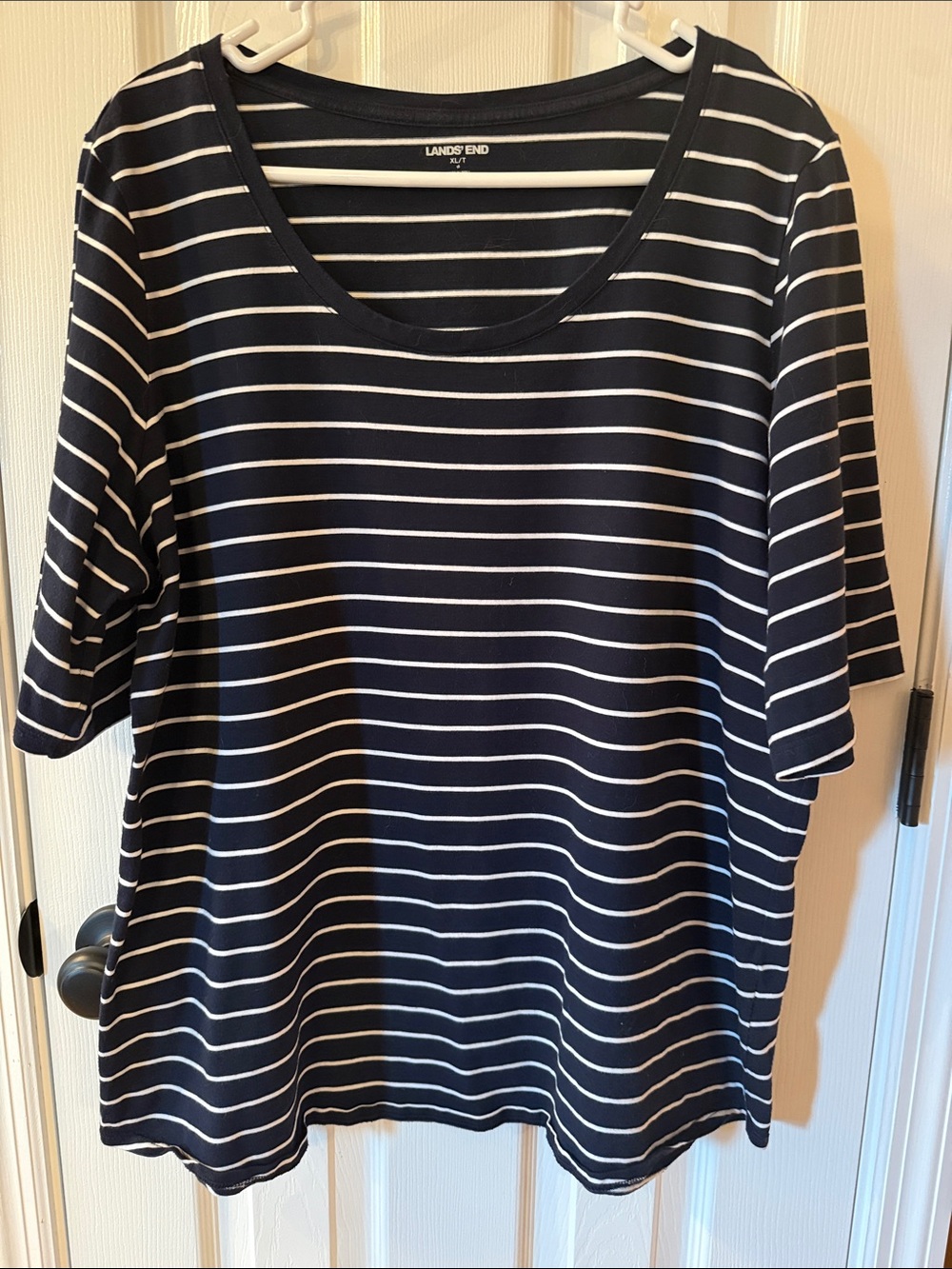 Lands' End Navy & White Scoop-Neck Short Sleeve Tee